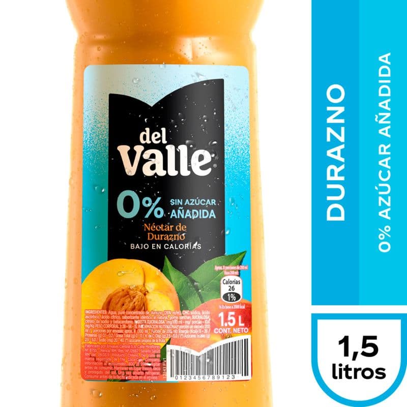 Bebida Nectar Del Valle Durazno 0% Azucar