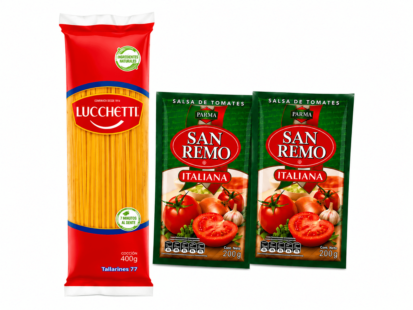 Pack Pastas Lucchetti Corbata + 2 Salsas de Tomate San Remo